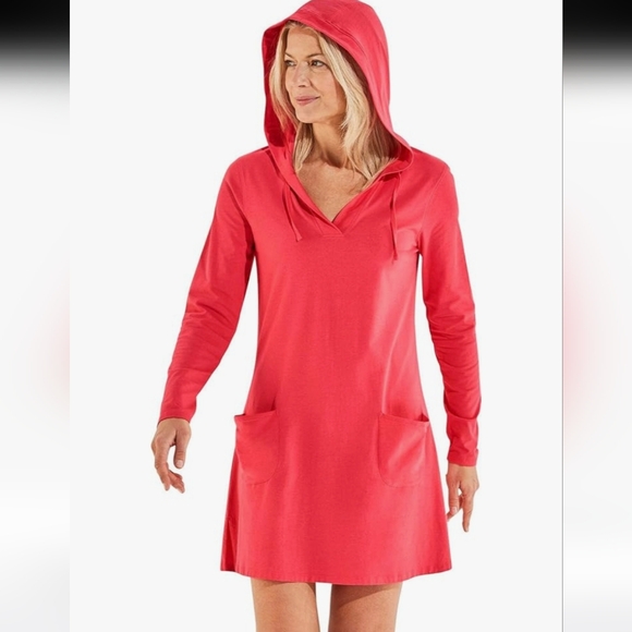 Coolibar Hooded Swim Coverup Dress Radiant Coral Sz.M NWT - Picture 2 of 13